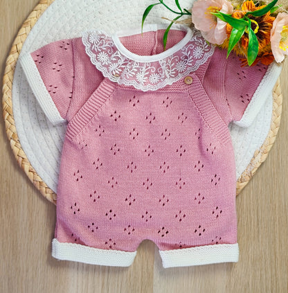 Fofo Tricot Rosa com Gola de Renda