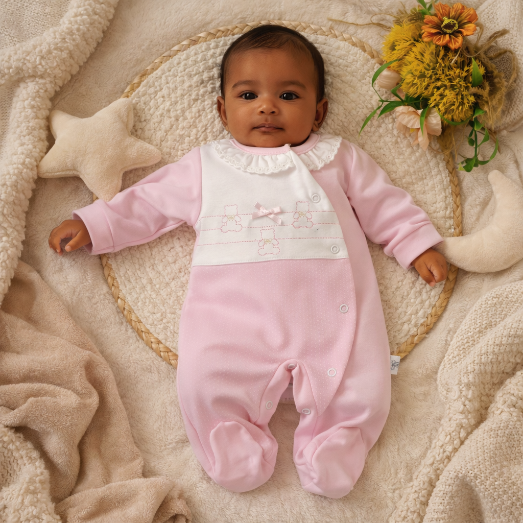 Babygrow  algodão Ursinhos Bordados