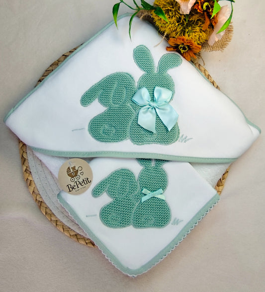 Conjunto Toalha + Fralda em Algodão coelhinho