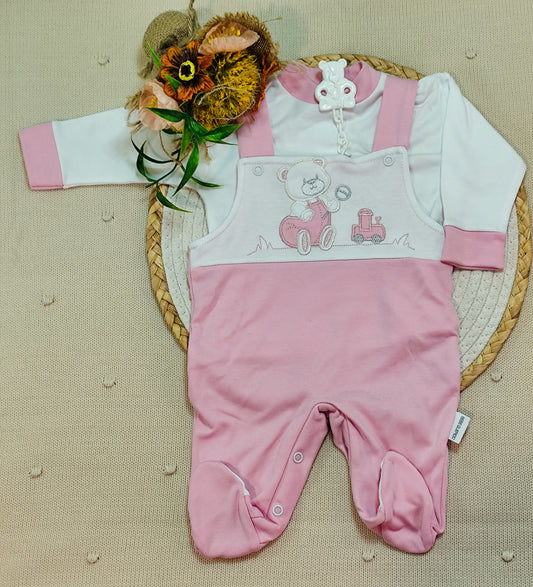 Jardineira ursinho com prende chupeta