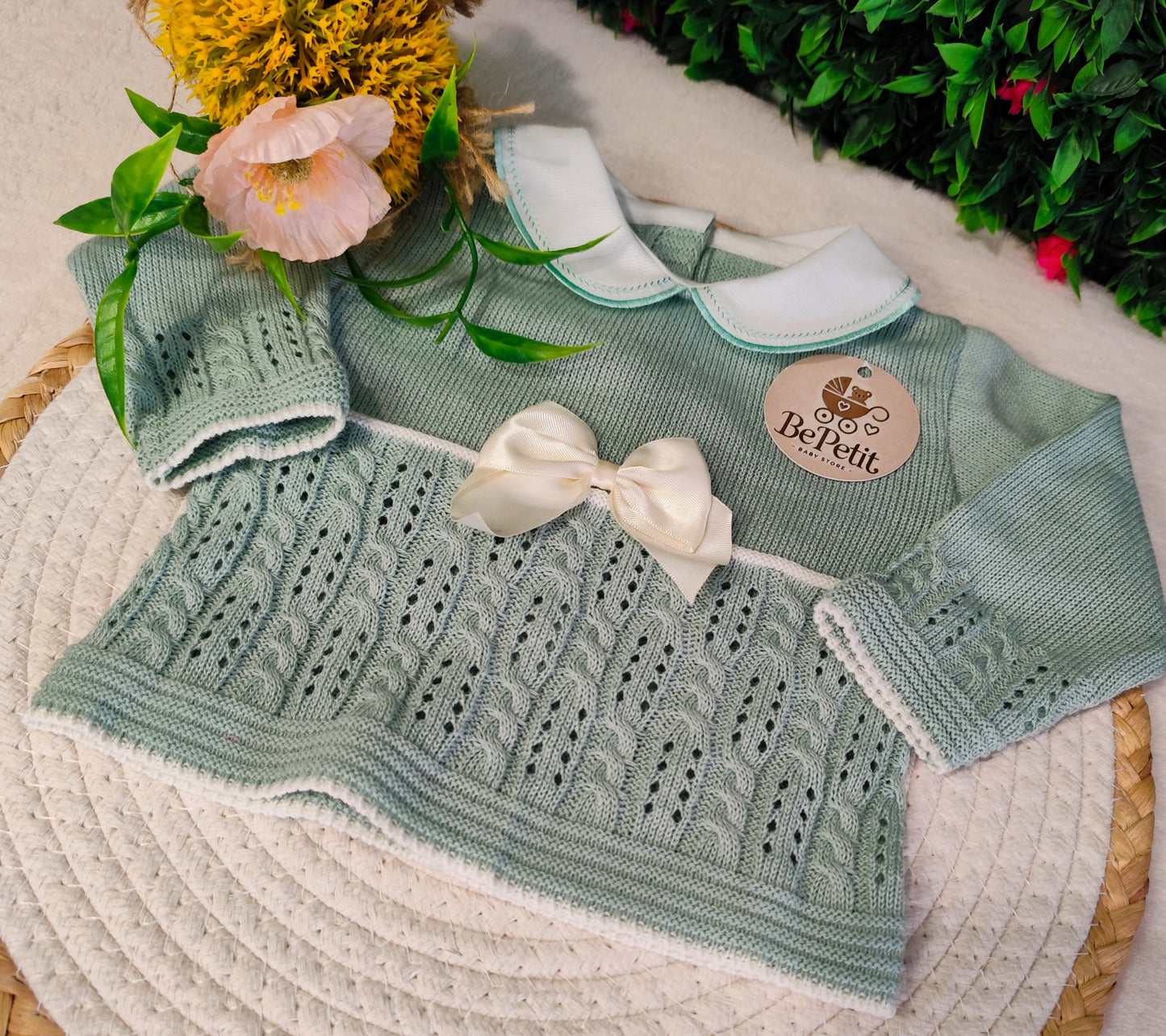 Conjunto saída de maternidade cetim verde