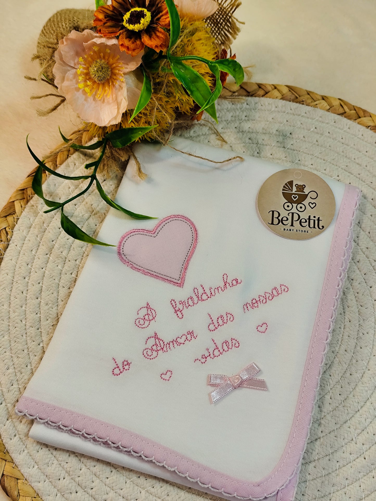 Conjunto Toalha + Fralda Amor das nossas vidas rosa