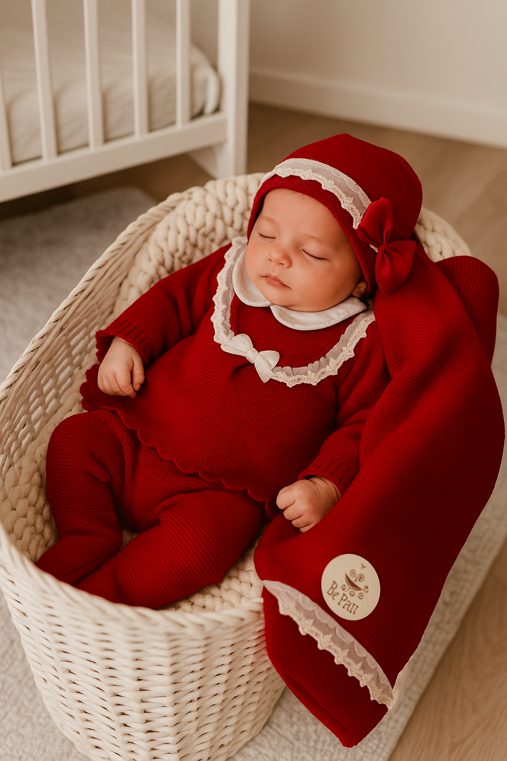 Conjunto malha 3 peças gola laço cetim