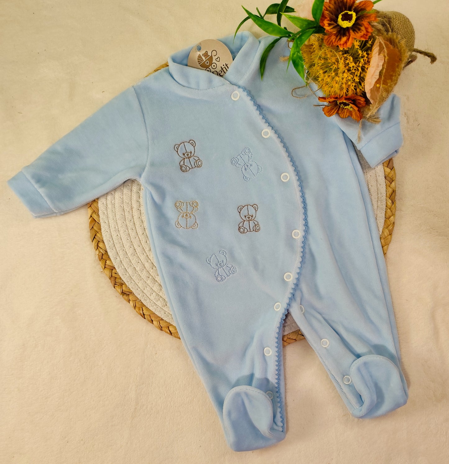 Babygrow veludo ursinhos bordados