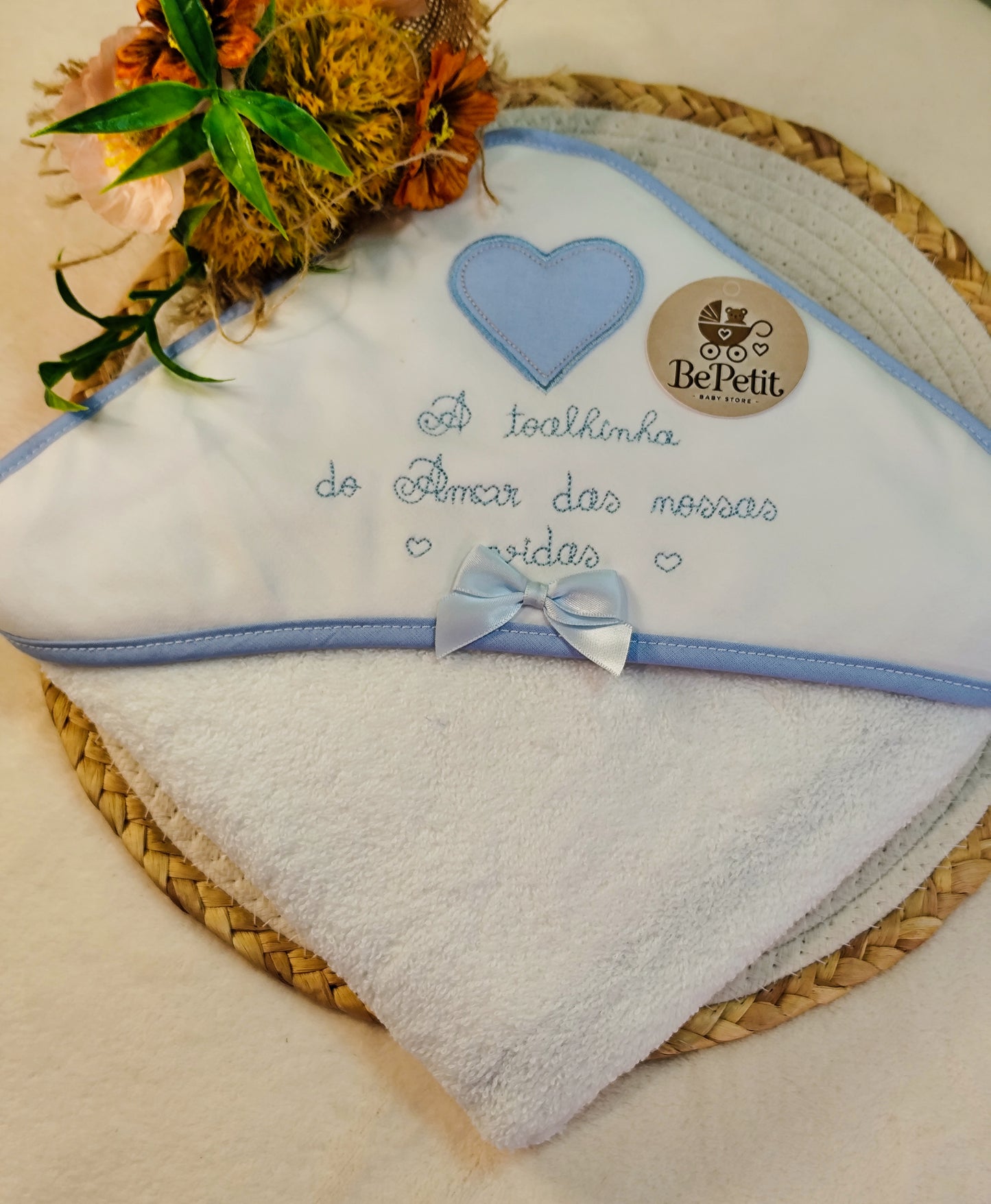 Conjunto Toalha + Fralda Amor das nossas vidas azul