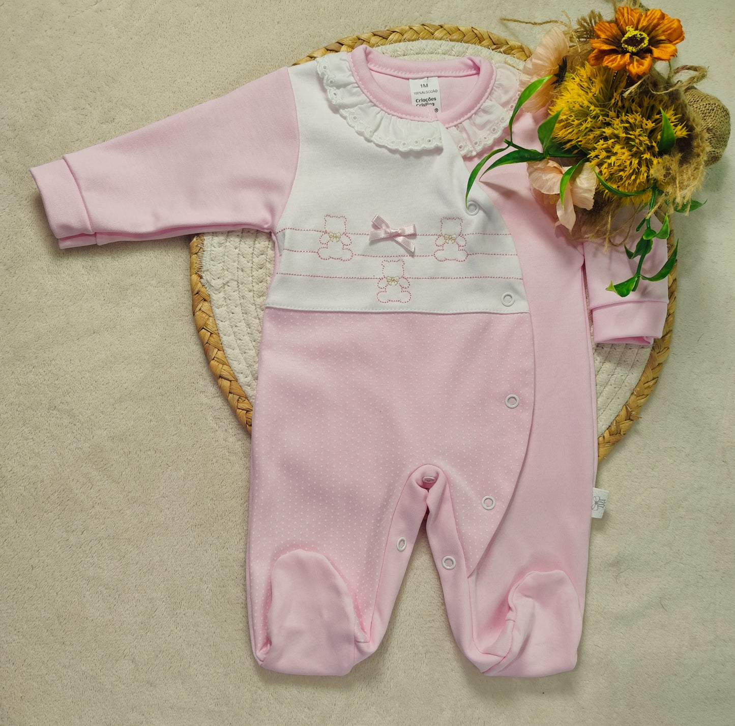 Babygrow  algodão Ursinhos Bordados