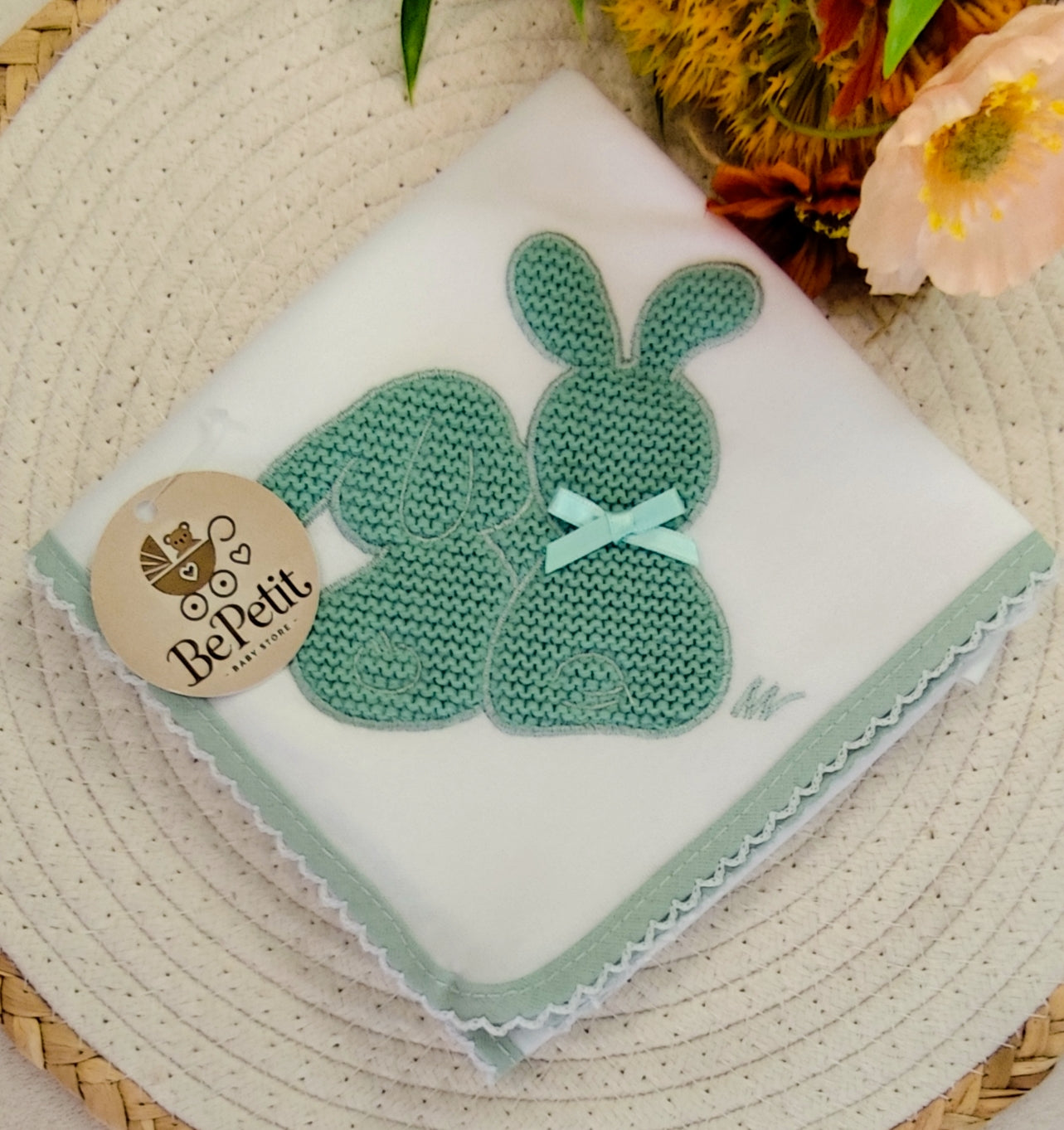 Conjunto Toalha + Fralda em Algodão coelhinho