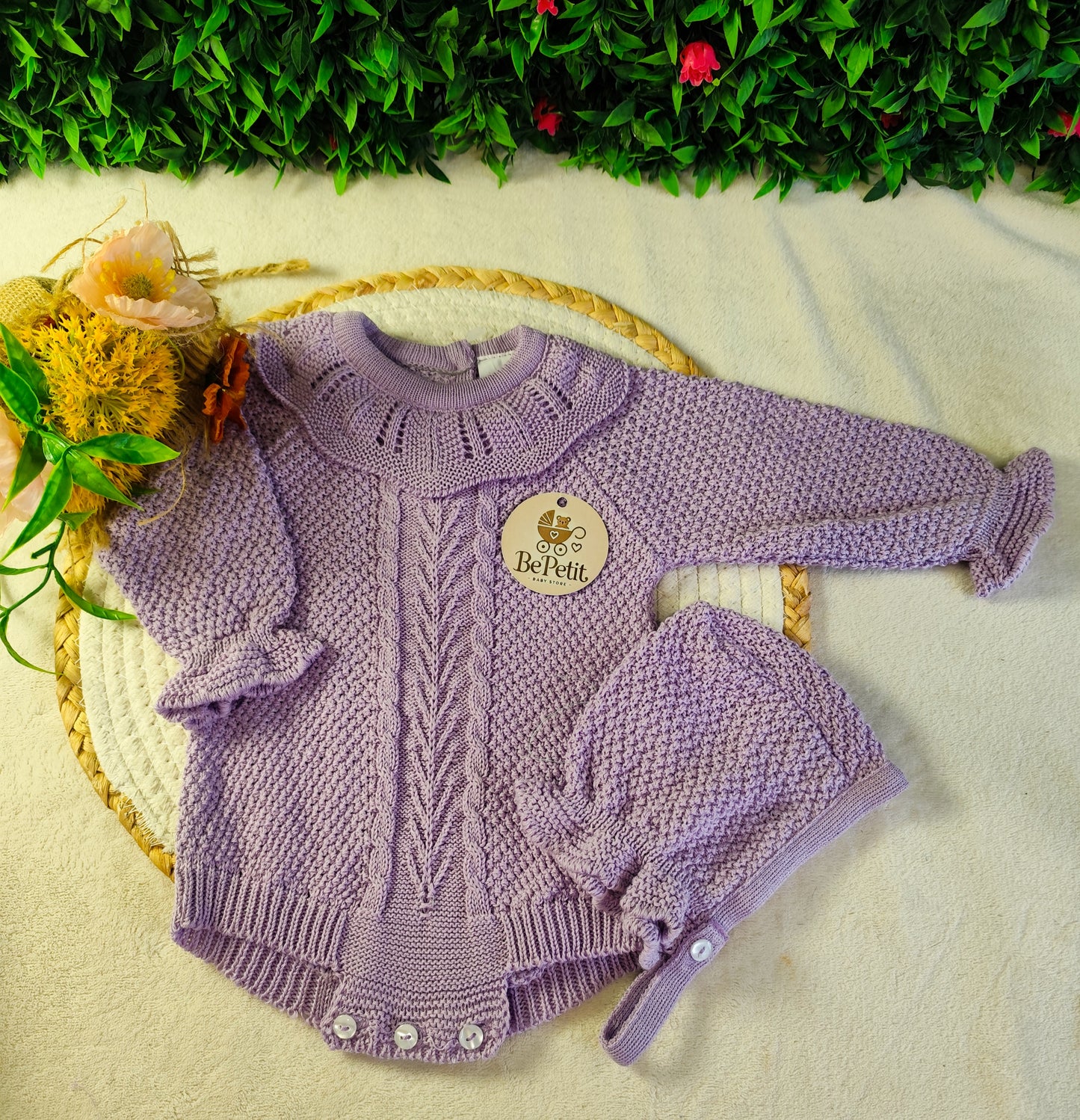 Fofo de malha gola algodão com touca lilás