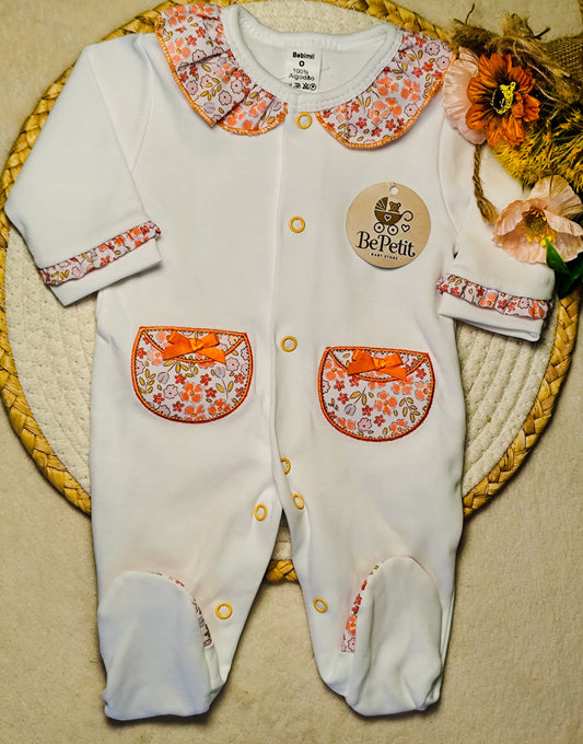 Babygrow algodão Branco floral