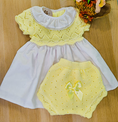 Conjunto Bebé Tricot & Tecido – Amarelo e Branco