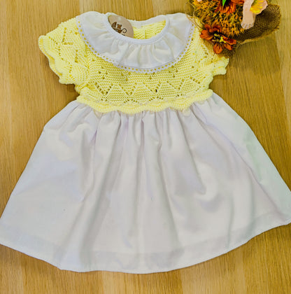 Conjunto Bebé Tricot & Tecido – Amarelo e Branco
