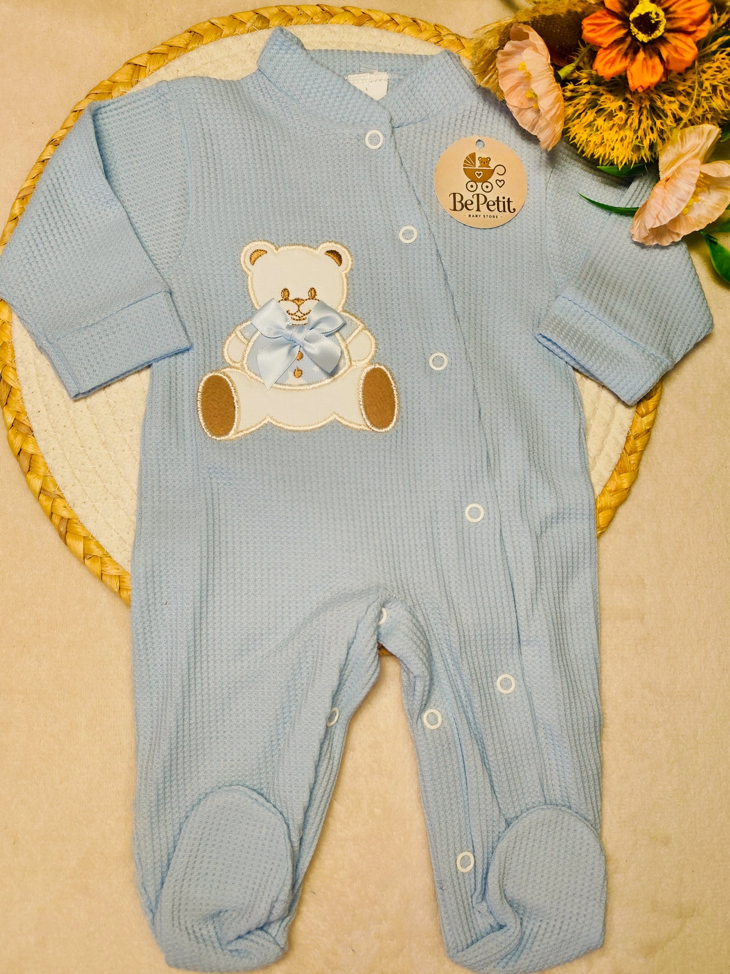 Babygrow Ursinho com laço de Cetim azul