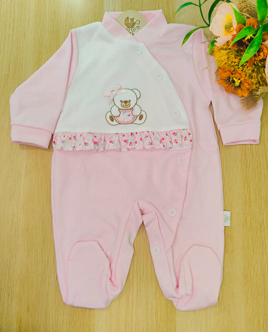 Babygrow Ursinha Rosa com Folho Floral